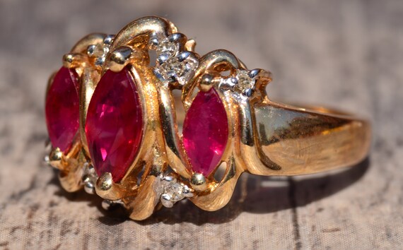 Vintage Lab Grown Ruby and Diamond Ring - image 2