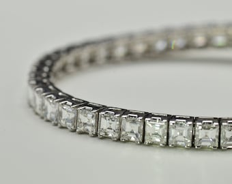 White gold Square Emerald Cut Diamond Bracelet set with 15.72 carats of Asscher Cut Diamonds