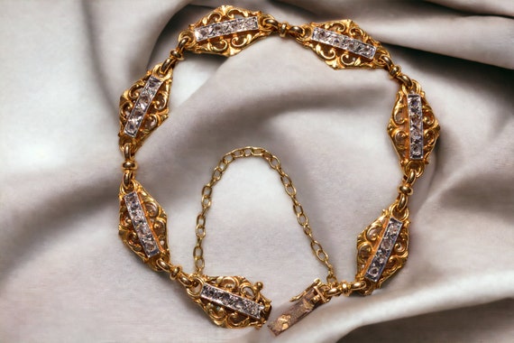 French Art Nouveau Bracelet set with Rose Cut Dia… - image 4