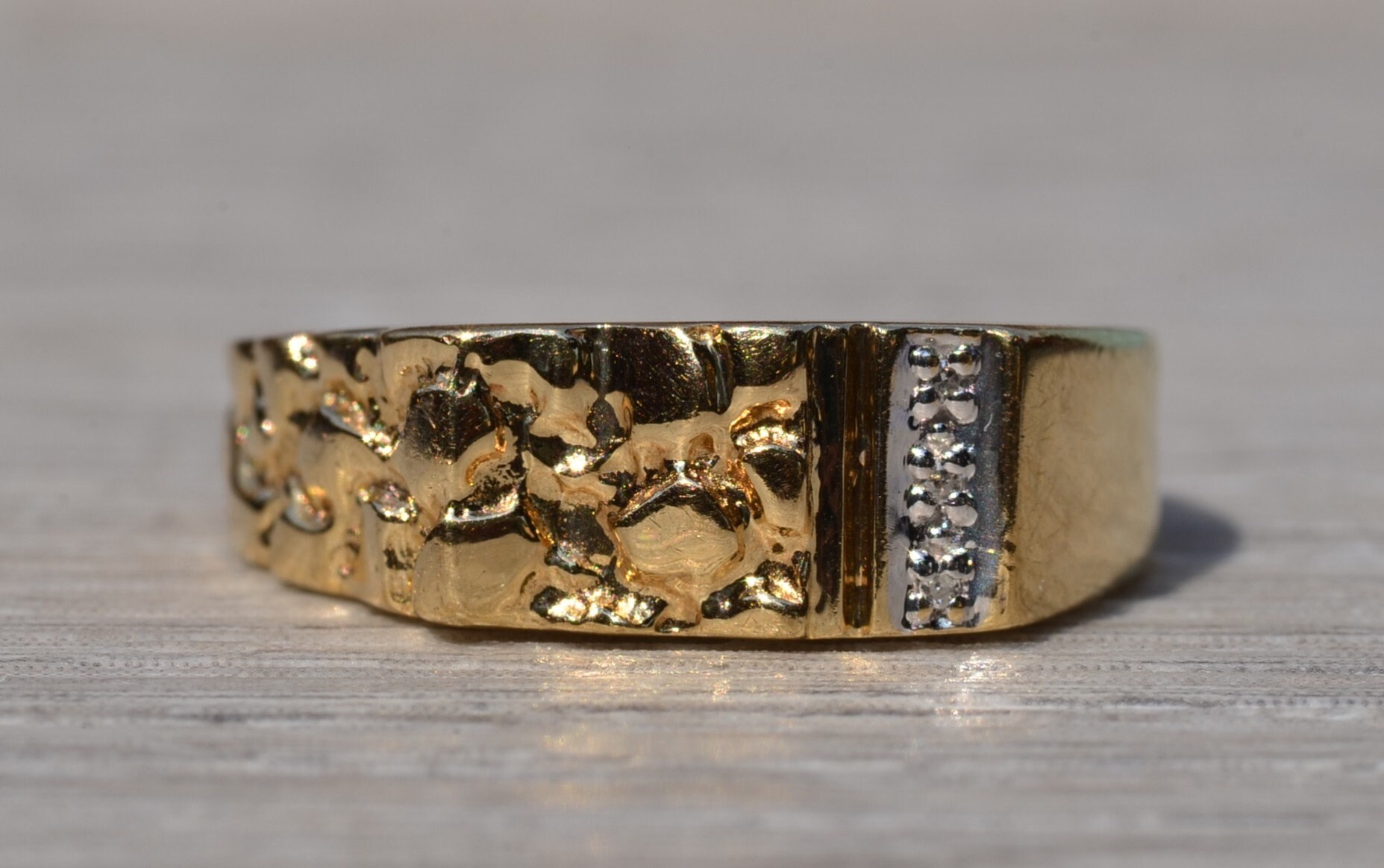 Yellow Gold Nugget Ring Set With Diamonds - Etsy