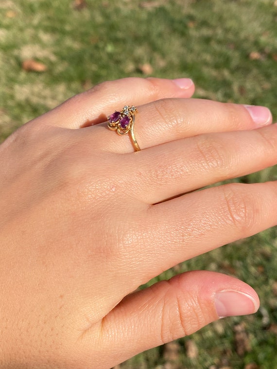 Ruby and Natural Diamond Flare Ring in Yellow Gold - image 9