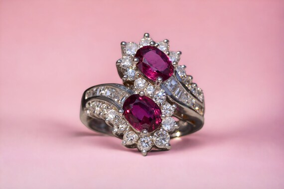 Natural Double Ruby Bypass Ring with Diamonds - image 10