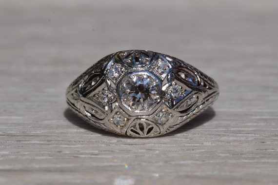 Antique Platinum Filigree Engagement Ring with In… - image 6