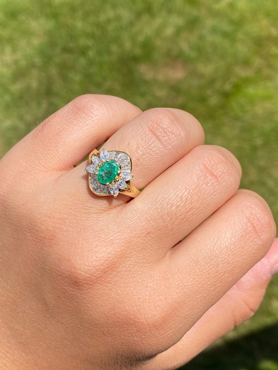 Natural Emerald and Diamond Cocktail Ring - image 9