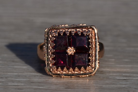 Ladies Antique Rose Gold and Garnet Cocktail Ring - image 1