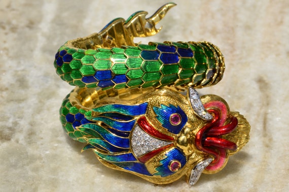 Incredible Flexible Dragon Bracelet set with Rubi… - image 5