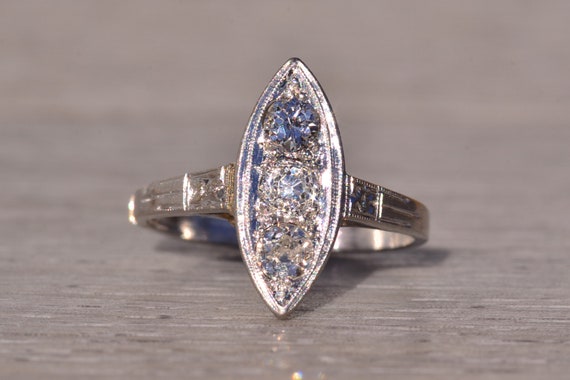 Antique Navette Shaped Natural Diamond Ring in Pl… - image 6