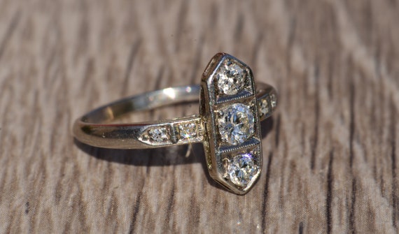 Antique Platinum Hexagonal Diamond Ring - image 5