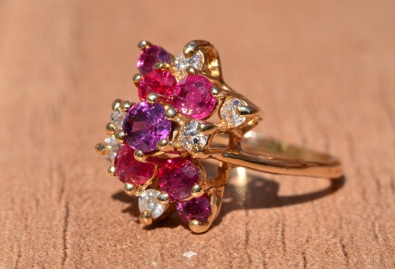 Bubblegum Ruby & Diamond Cocktail Ring - image 2