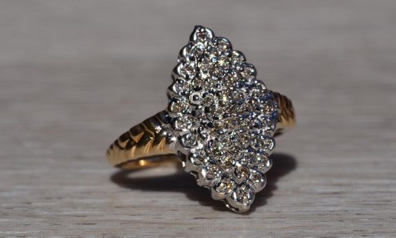 Ladies 14K Two Tone Diamond Navette Cluster Ring - image 6