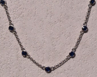 Sapphire Station Necklace in White Gold