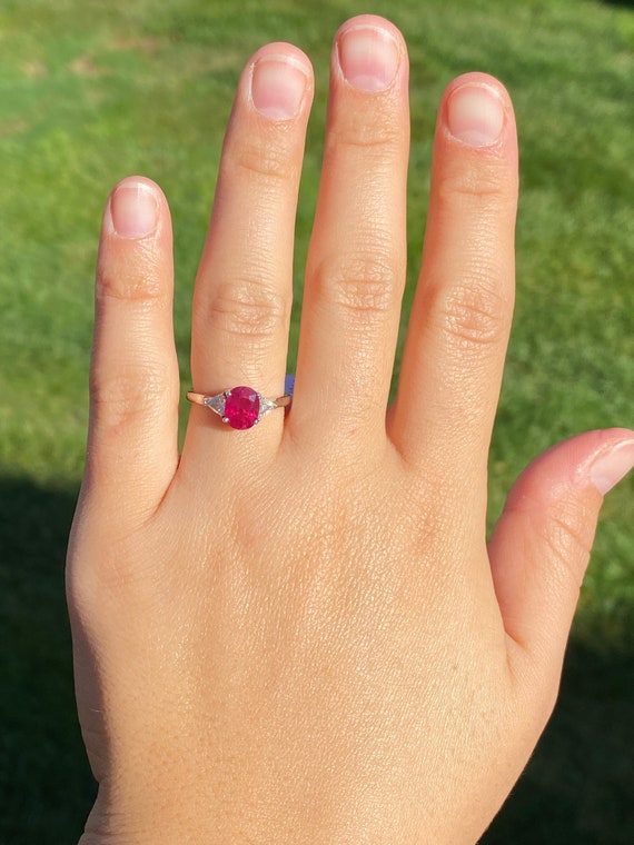 Oval Ruby Engagement Ring Set with Trilliant Cut … - image 6