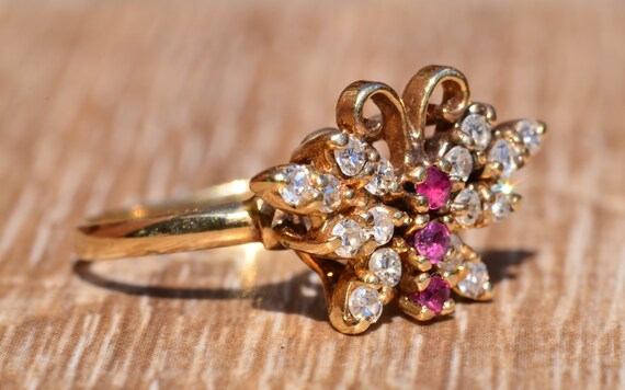Ruby and Diamond Butterfly Ring - image 4