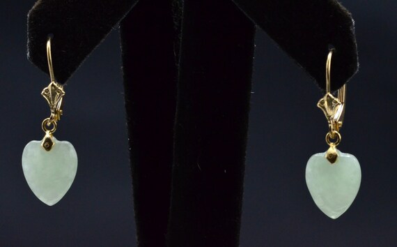 Yellow Gold Jade Heart Dangler Earrings