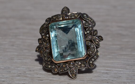 Georgian Ring Set with 15.50 Carat Aquamarine and… - image 6