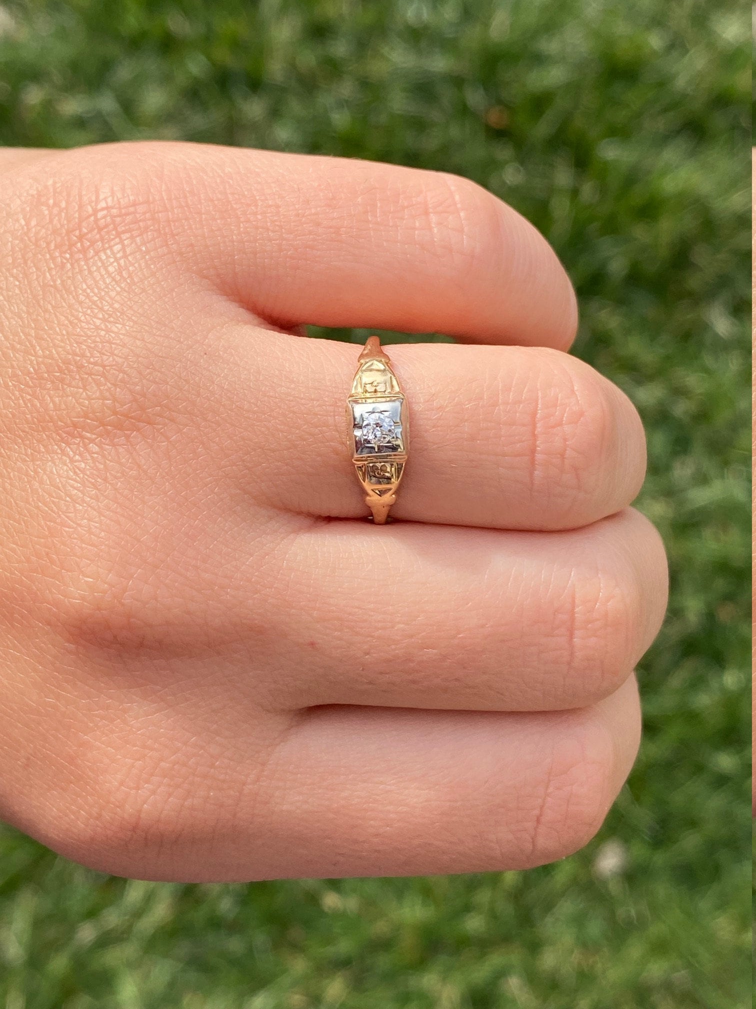 Ladies Antique 14K Two Tone Diamond Engagement Ring - Etsy