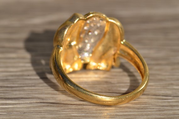 Signed 14K Gold and Diamond Elephant Ring - image 3