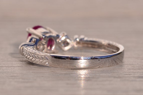 Oval Natural Ruby and Natural Diamond Ring in Whi… - image 3