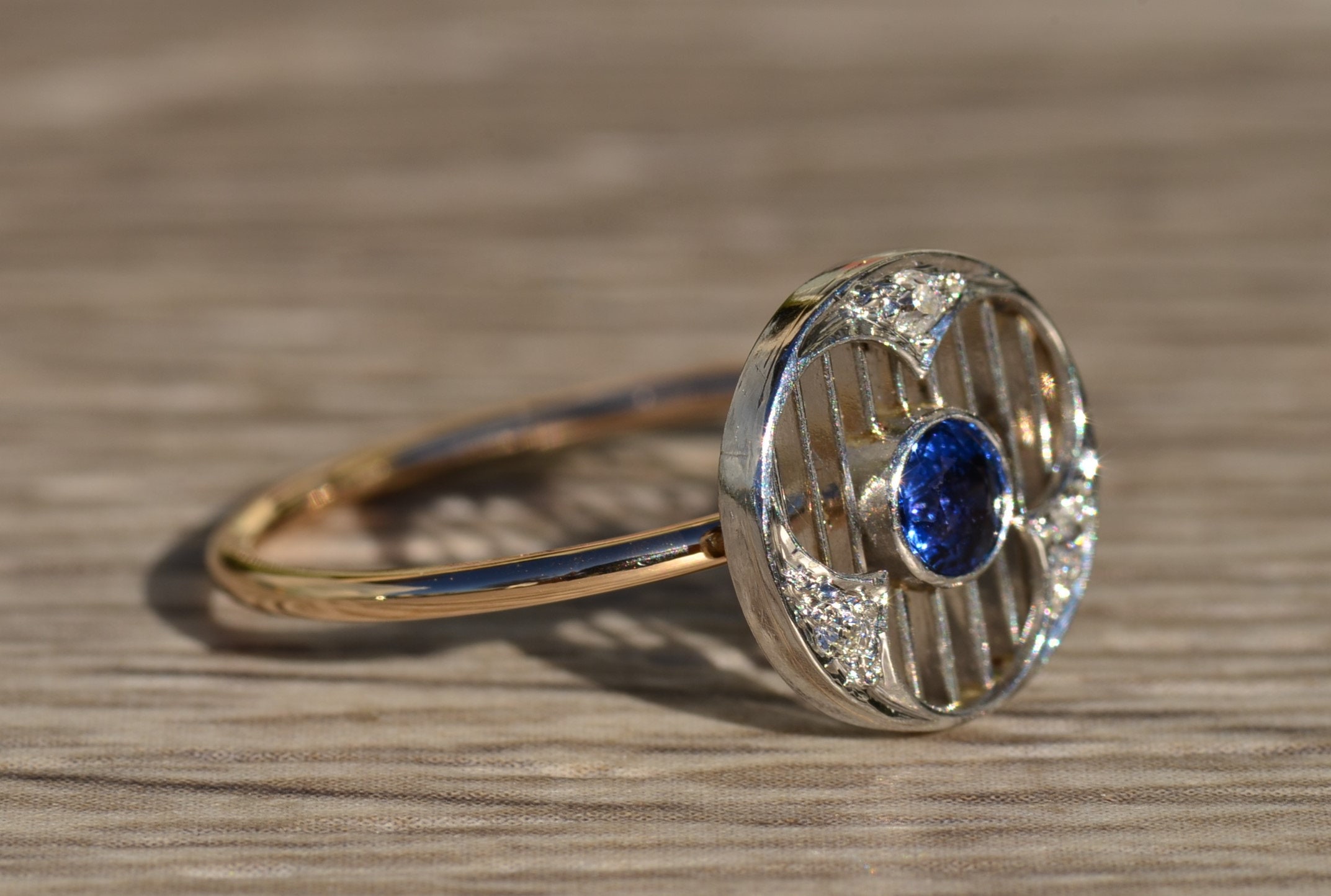 Antique Art Deco Platinum and 18 Karat Yellow Gold Sapphire and Diamond ...