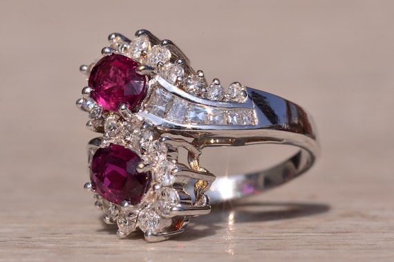 Natural Double Ruby Bypass Ring with Diamonds - image 2