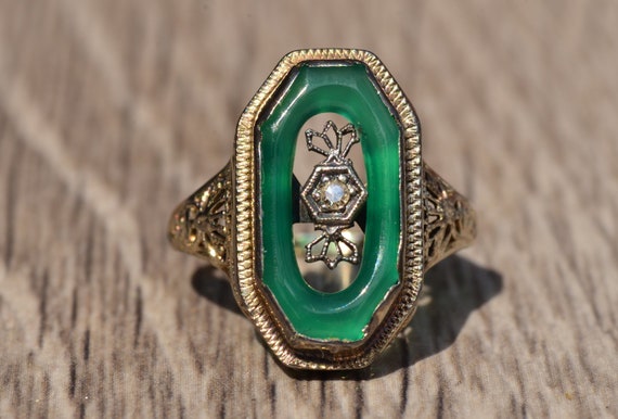 Antique Filigree Cocktail Ring set with Chalcedon… - image 1