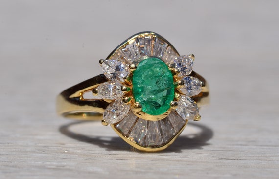 Natural Emerald and Diamond Cocktail Ring - image 5