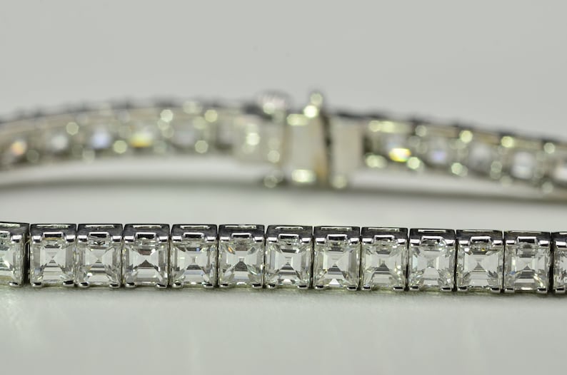 White gold Square Emerald Cut Diamond Bracelet set with 15.72 carats of Asscher Cut Diamonds image 2