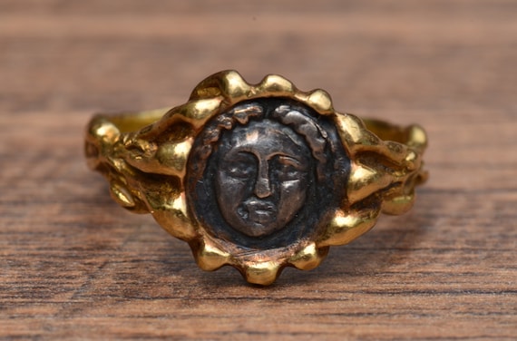 Signed Ring set with Ancient Coin Motif in 18 Kar… - image 1