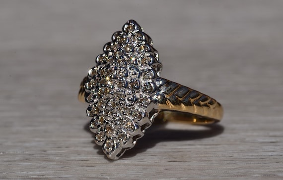 Ladies 14K Two Tone Diamond Navette Cluster Ring - image 3