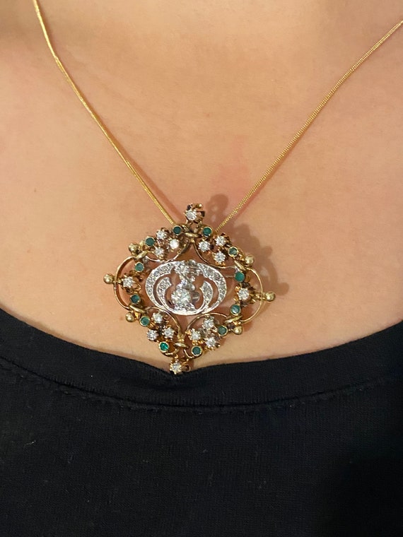 Art Nouveau Styled Emerald and Diamond Necklace - image 3