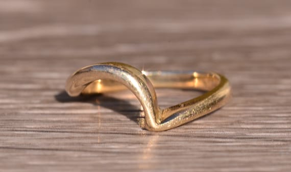 Simple Yellow Gold Stackable Wave Ring - image 1