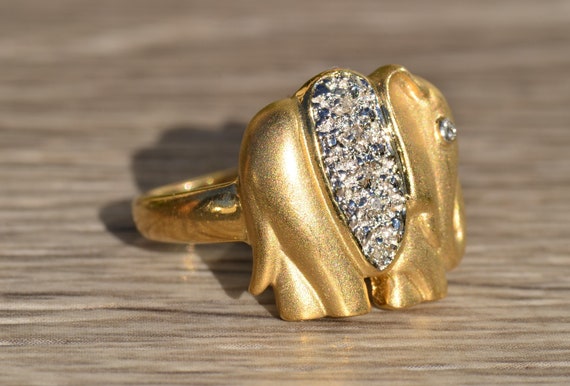 Signed 14K Gold and Diamond Elephant Ring - image 5