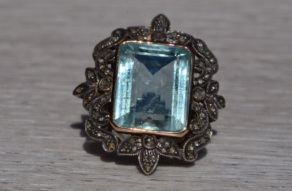 Georgian Ring Set with 15.50 Carat Aquamarine and… - image 1