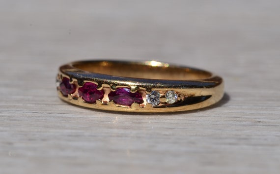 Stackable Ruby and Diamond Band in Yellow Gold - image 2