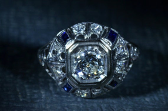 Platinum and 14 Karat Filigree Ring set with Sapp… - image 7
