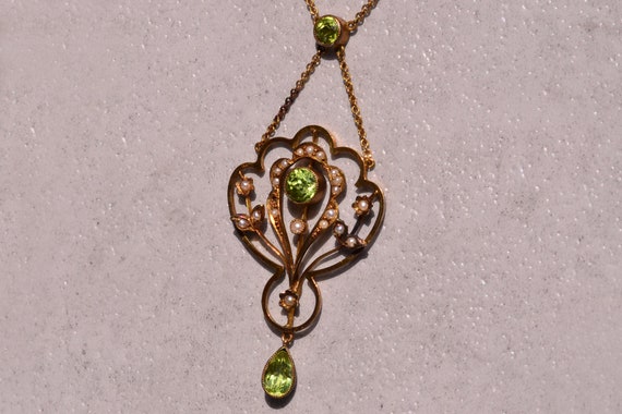 Art Nouveau Necklace Set with Peridot and Seed Pe… - image 2