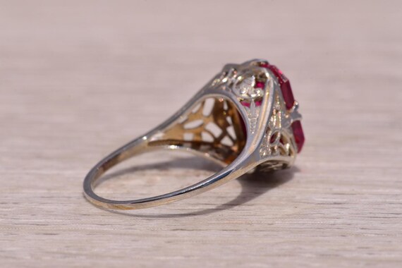 Lab Created Ruby Filigree Ring in White Gold - image 4