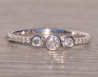 Bezel Set Natural Diamond Three Stone Ring