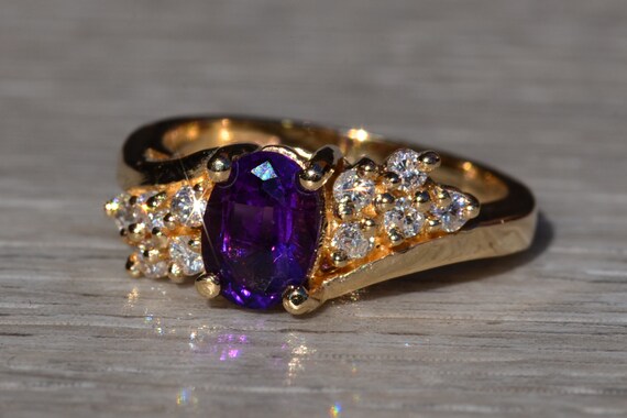 Rich Amethyst and Diamond Ring in Yellow Gold - image 2