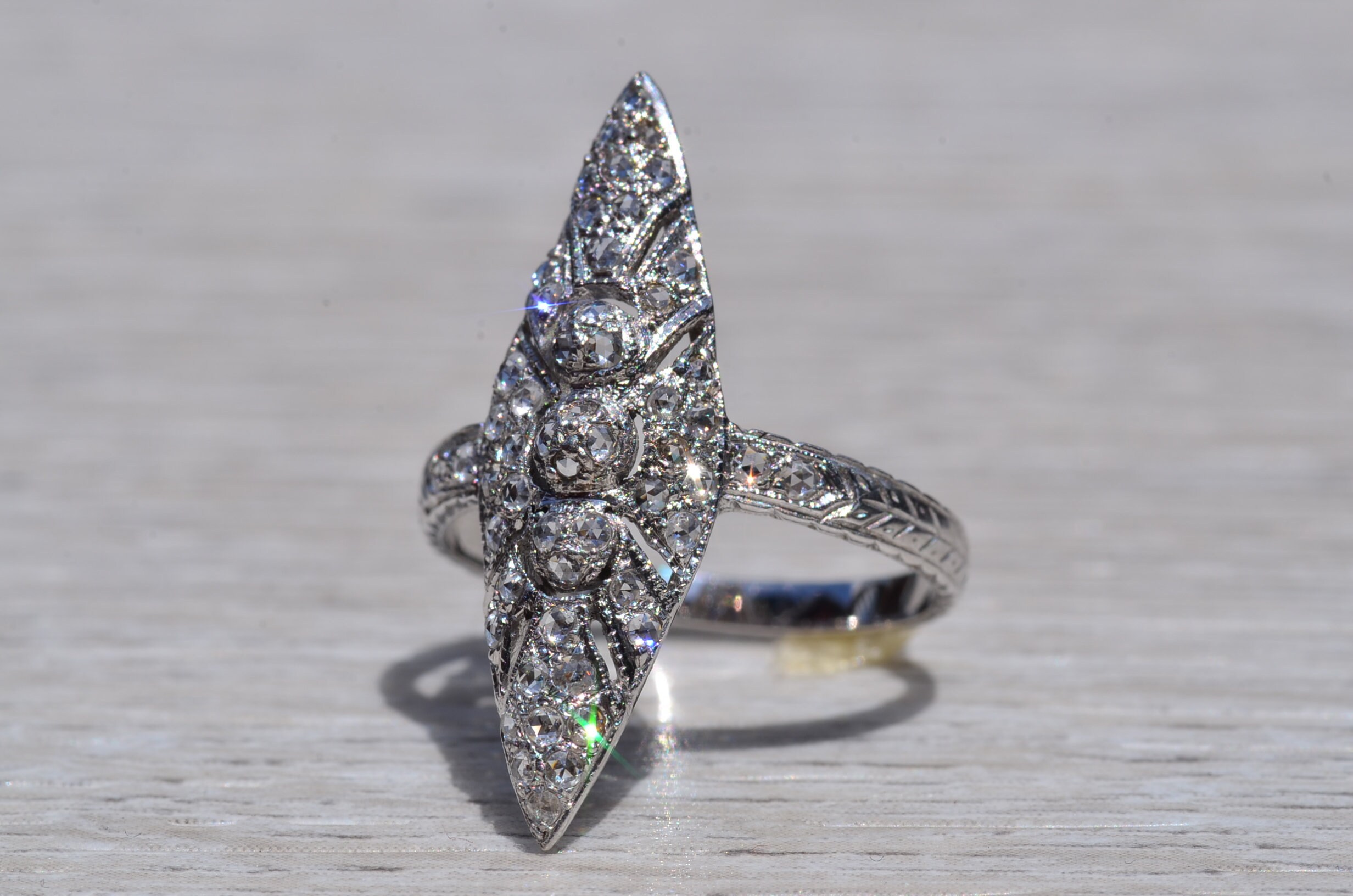 Antique Edwardian Navette Ring Set With Diamonds Etsy Canada