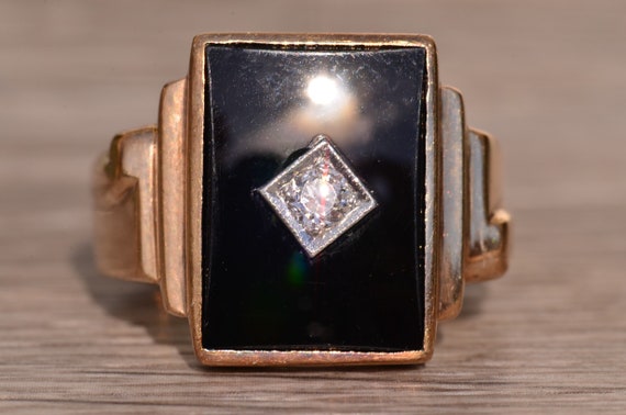 Art Deco Era Onyx and Diamond Gentleman's Ring. - image 6