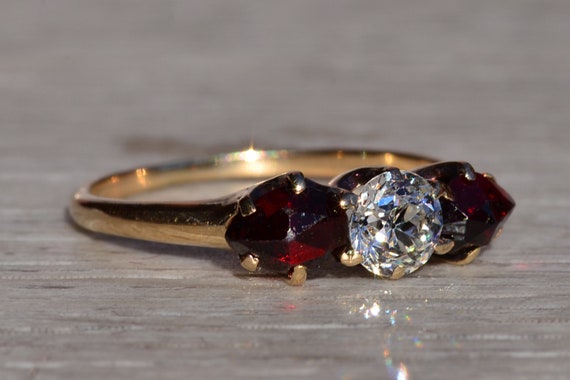 Antique Victorian Garnet and Diamond Three Stone … - image 5
