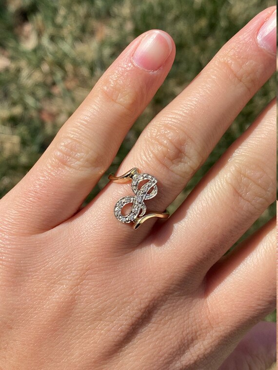 Ladies 14K Two Tone Script J Ring with Diamonds - image 6