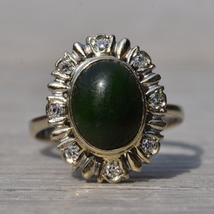 Mid Century Modern Nephrite and Diamond Cocktail Ring