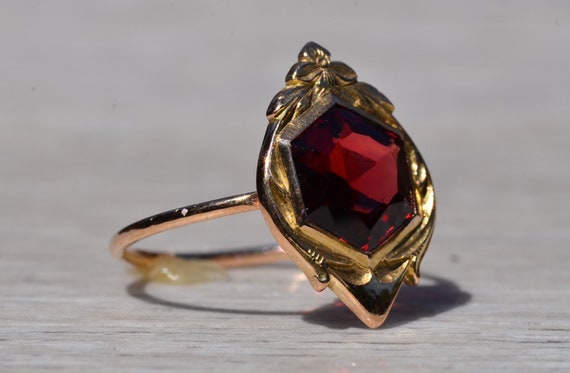 Antique Hexagonal Shaped Garnet with Art Nouveau … - image 4