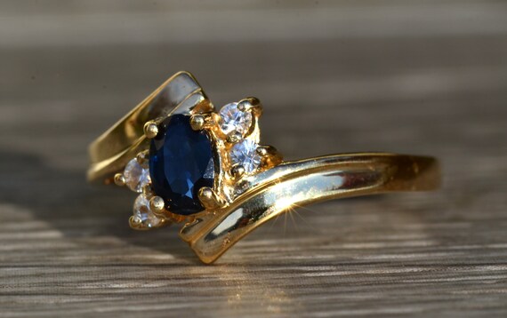 Ladies Yellow Gold White and Blue Sapphire Bypass… - image 2