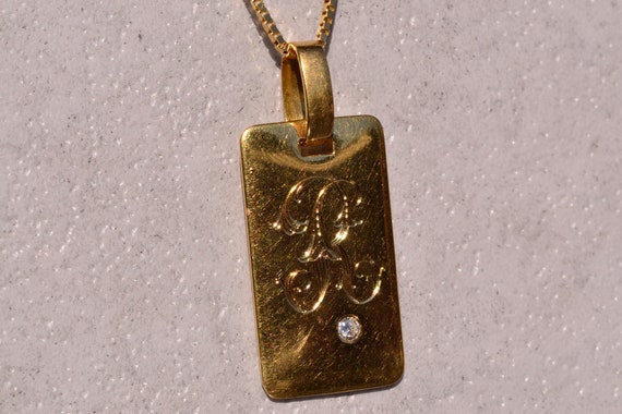 Antique Signed and Hand Engrave R Pendant with Di… - image 2