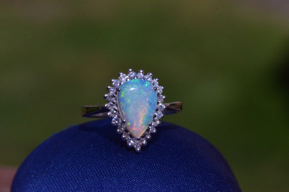 Signed Opal & Diamond Halo Ring - image 2