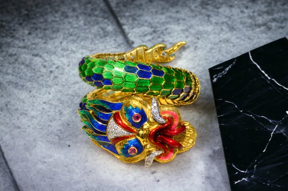 Incredible Flexible Dragon Bracelet set with Rubi… - image 10