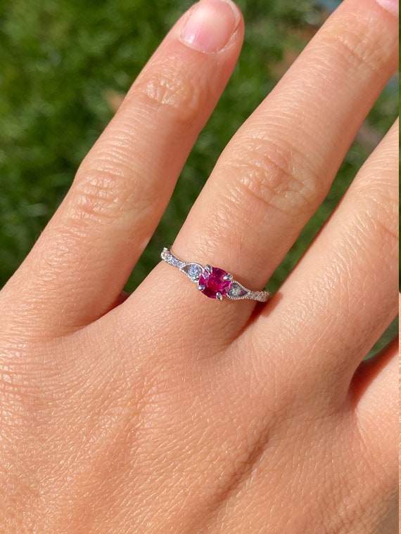 Ladies Custom Vivid Pink Sapphire and Diamond Eng… - image 7
